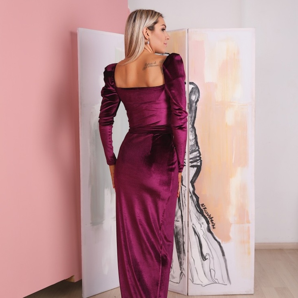 ❗️NEW❗️Marsala Velvet Off Shoulders Maxi Dress - Picture 7 of 7